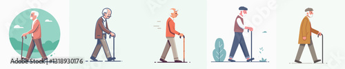Vector grandfather walking with a stick