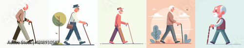 Vector grandfather walking with a stick