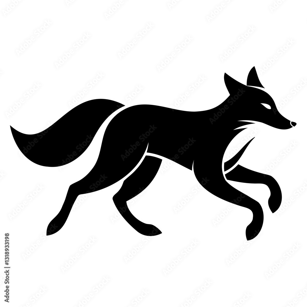 Fototapeta premium Elegant Black Running Fox Silhouette | Isolated Vector Art isolated on a transparent background