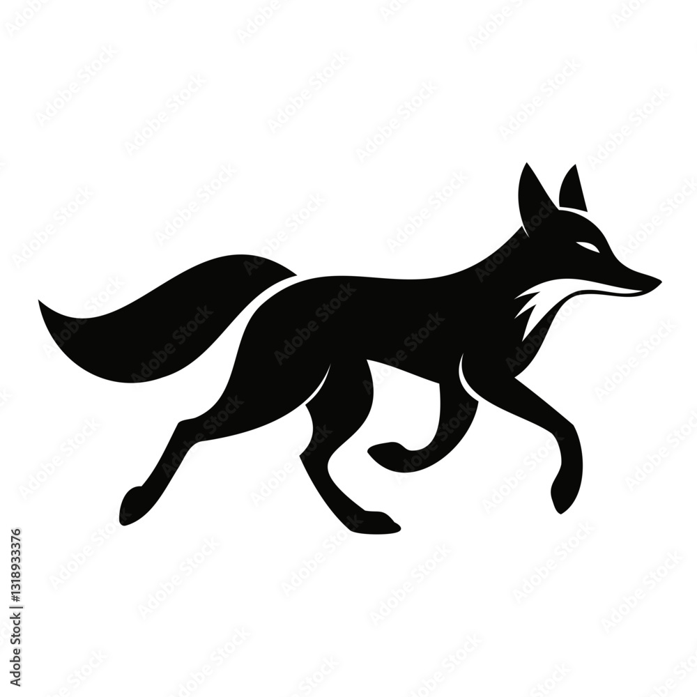 Fototapeta premium Running Fox Black silhouette vector illustration isolated on a transparent background