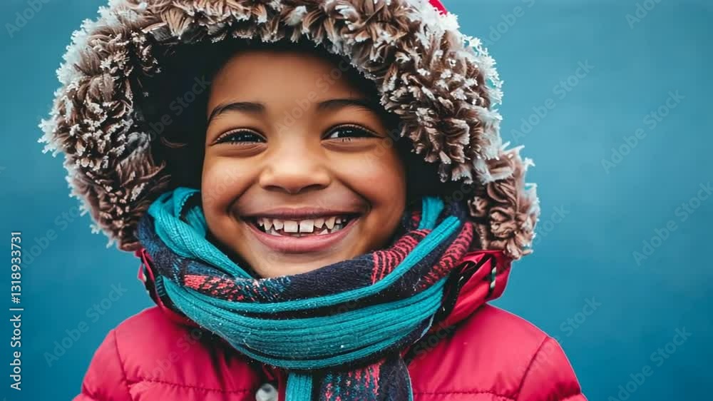 Lachender Junge mit Winterkleidung