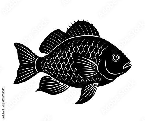 Tilapia fish silhouette vector illustration with black color design on a white background.
