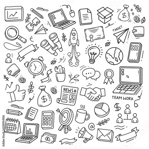 Business doodle elements. Vector illustration in line