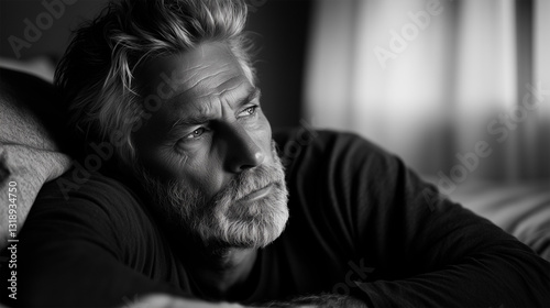 Cinematic Portrait Photo of an Elderly Man Lying in Bed