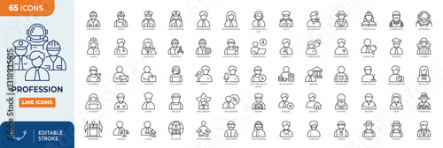 Professions line editable icon set. Containing Career people, People avatars, characters staff, professions, people profession, and more. Vector illustration