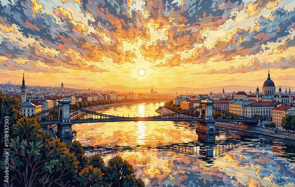 Fototapeta premium Sunset cityscape view from an elevated perspective