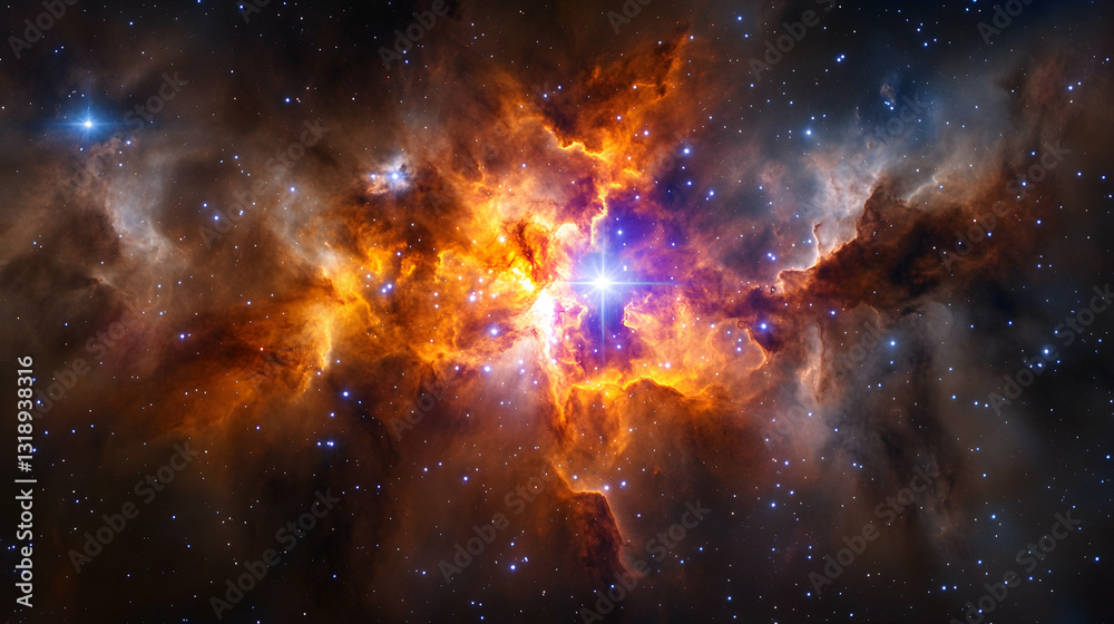 Naklejka premium Cosmic nebula ablaze with vibrant colors