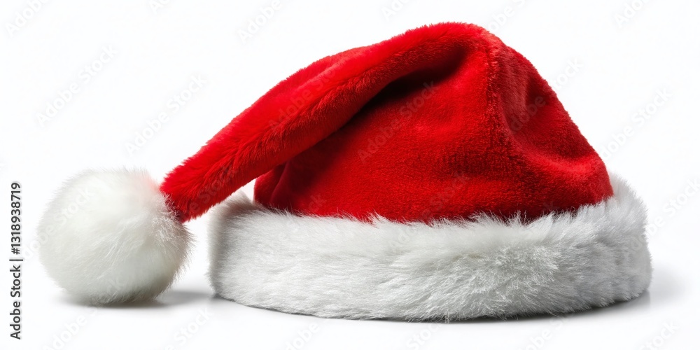 Classic Red Santa Hat with Fluffy White Trim - Minimalist Festive Holiday Stock Photo Classic Red Santa Hat with Fluffy White Trim - Minimalist Festive Holiday Stock Photo