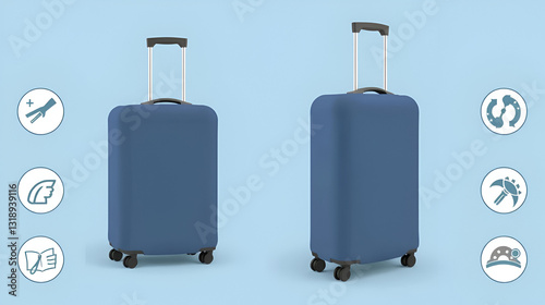 Blank trolley luggage bag sleeve protector cover for branding mockup, 3D illustration, 3D rendering.