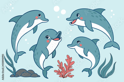 Cute dolphin Vector Art Cartoon