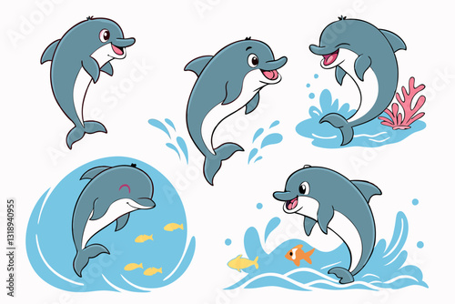Cute dolphin Vector Art Cartoon