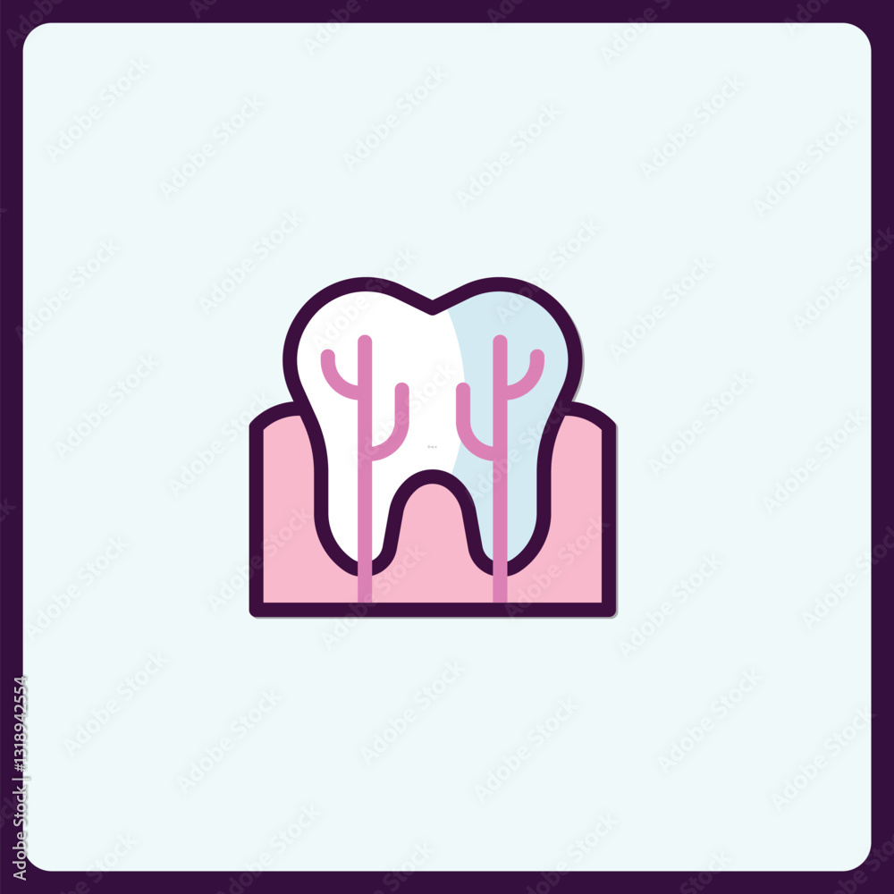 Detailed Tooth Icon in Pink with Root Structure and Healthy Gums Detailed Tooth Icon in Pink with Root Structure and Healthy Gums