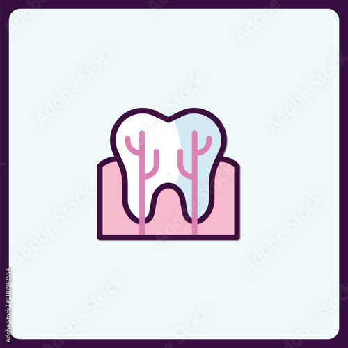 Detailed Tooth Icon in Pink with Root Structure and Healthy Gums