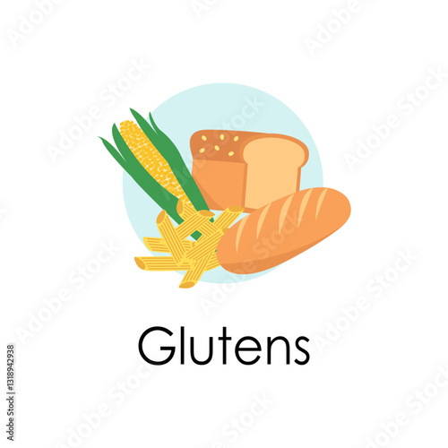 Illustration of gluten products on a white background.