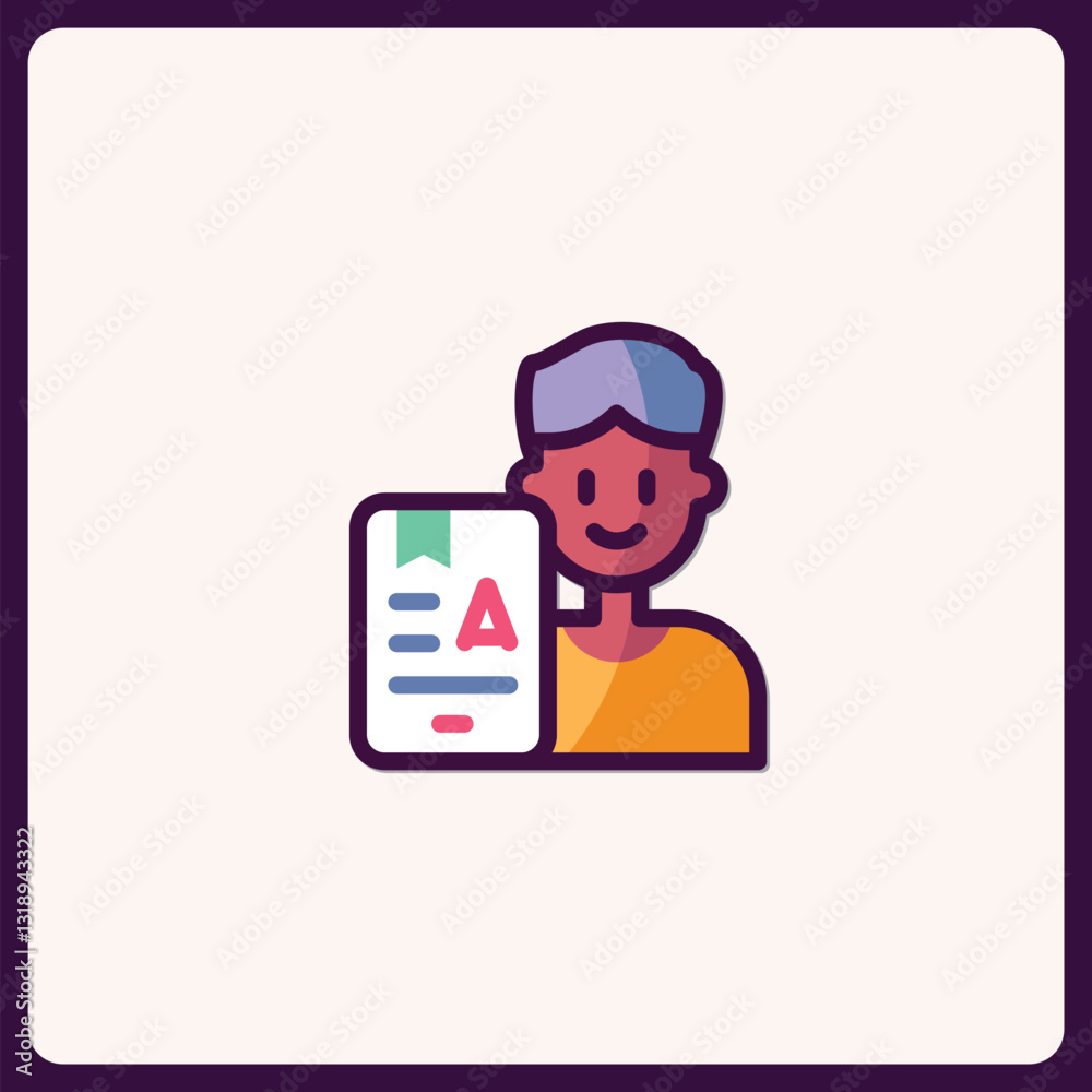 Friendly tutor holding up digital educational material for students online Friendly tutor holding up digital educational material for students online