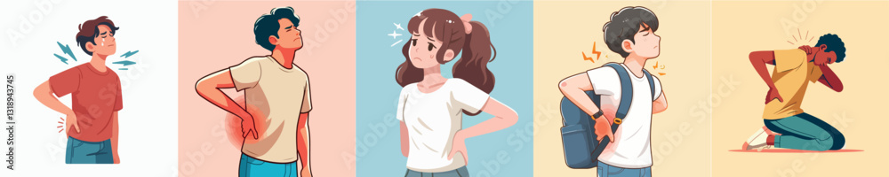 Vector of teenager having back pain with flat design style Vector of teenager having back pain with flat design style