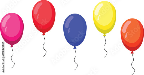 Colorful decorative balloons for Celebratory Events and Festivities. Balloon in cartoon style. Bunch of balloons for birthday and party. Vector Illustration.