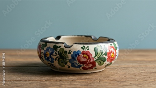 Hand-painted ceramic ashtray with floral design
