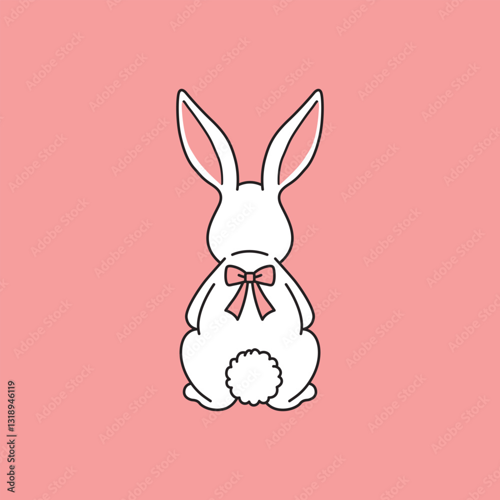 Fototapeta premium Cute White Bunny with Bow Tie Illustration on Pink Background for Easter and Spring Decor