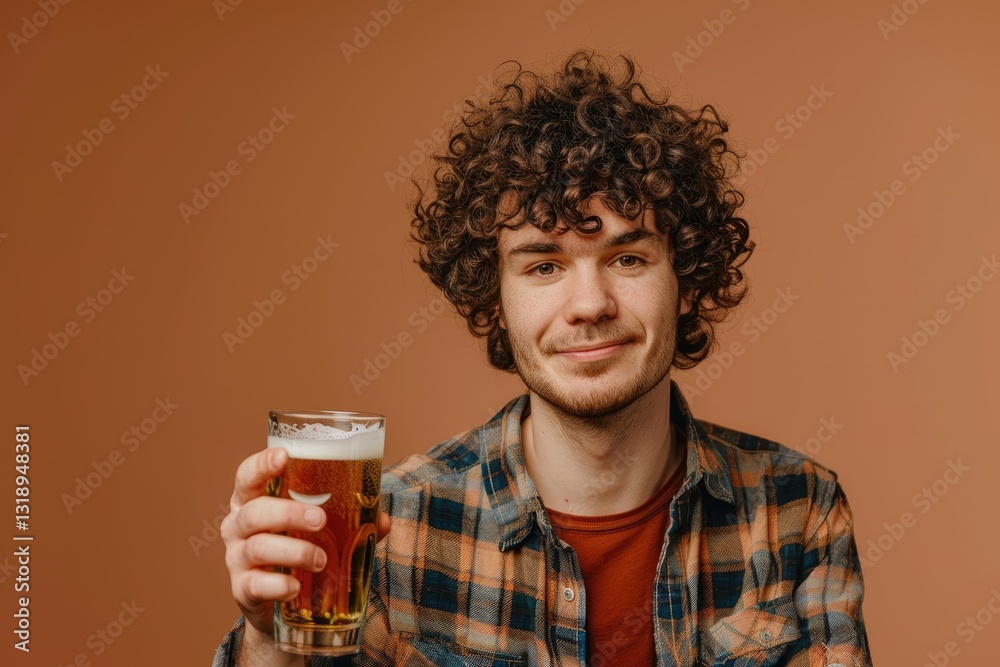 Detailed Visual of a Poster for a Man with Curly Hair Holding a Glass of Beer Detailed Visual of a Poster for a Man with Curly Hair Holding a Glass of Beer