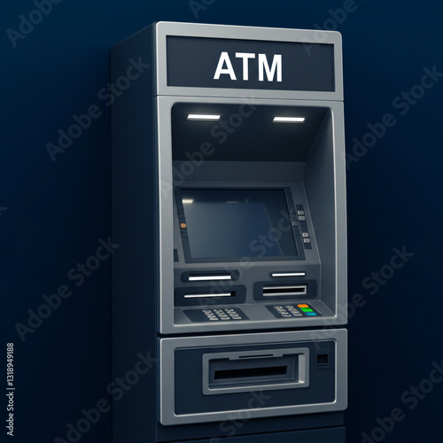 A metallic gray ATM with a digital screen and buttons.