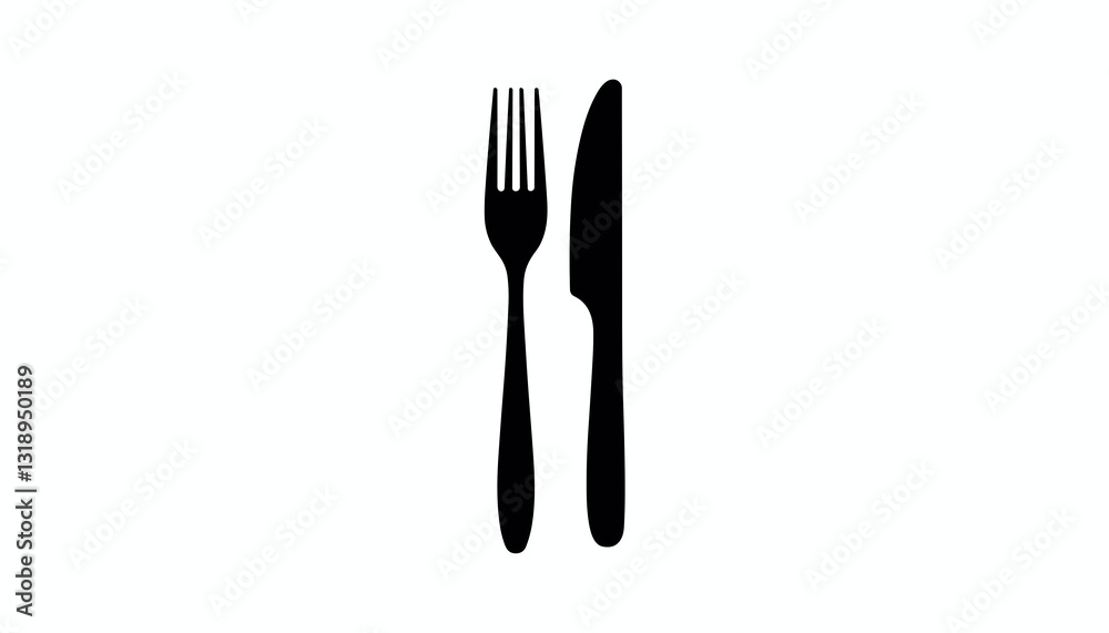 Cutlery fork and knife silhouette on plain background Cutlery fork and knife silhouette on plain background