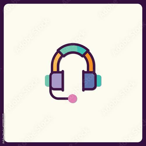 Colorful customer service headset icon for communication and support