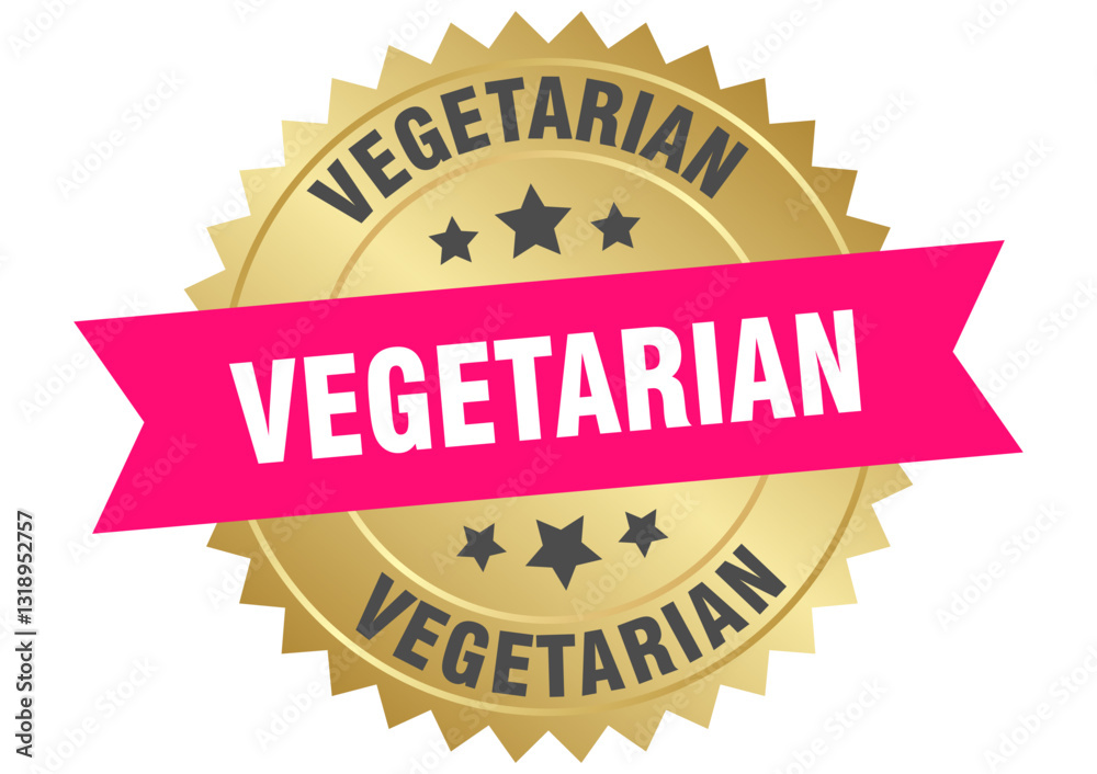 vegetarian. vegetarian round pink and gold label isolated on transparent background vegetarian. vegetarian round pink and gold label isolated on transparent background