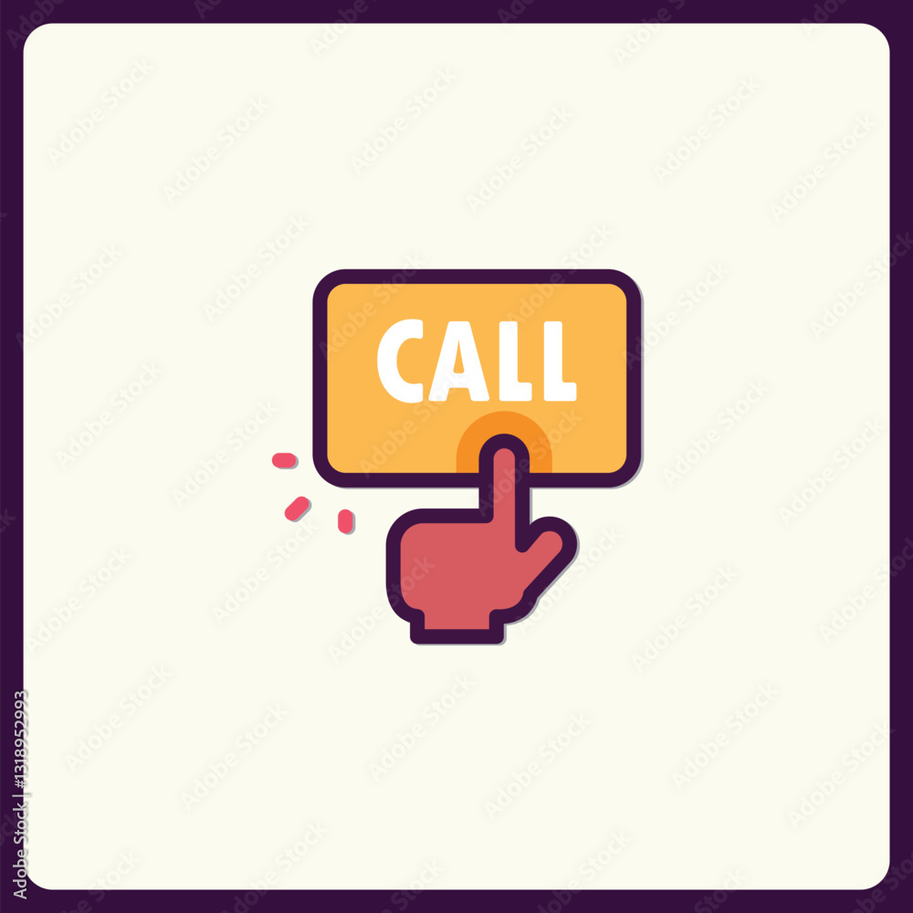 Stylized vector icon depicting a hand pressing a 'Call' button signal Stylized vector icon depicting a hand pressing a 'Call' button signal