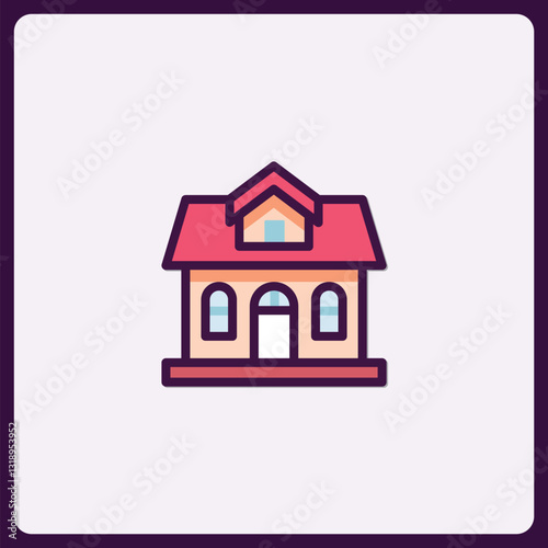 Charming dwelling icon with simplified design in soft muted color palette