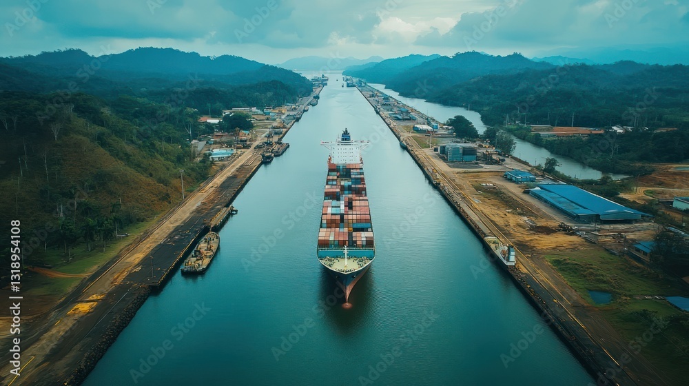 Fototapeta premium Container ship transiting Panama Canal
