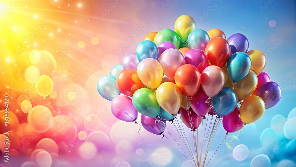 Colorful Balloons Floating on Bright Background - Left Side Copy Space Colorful Balloons Floating on Bright Background - Left Side Copy Space