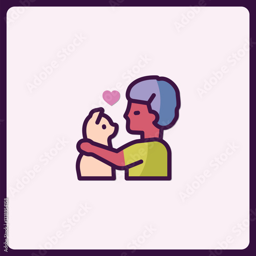 Human Character Embrace a Light Brown Cat with Heart Icon Above them