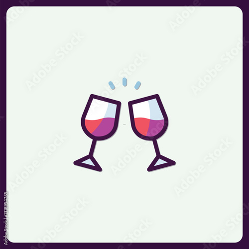 A pair of wine glasses toasting, celebratory icon design, festive celebration, minimalistic illustration