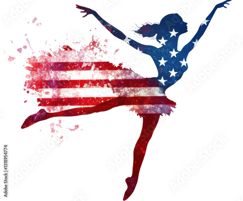Ballet dancer silhouette with American flag pattern and colors