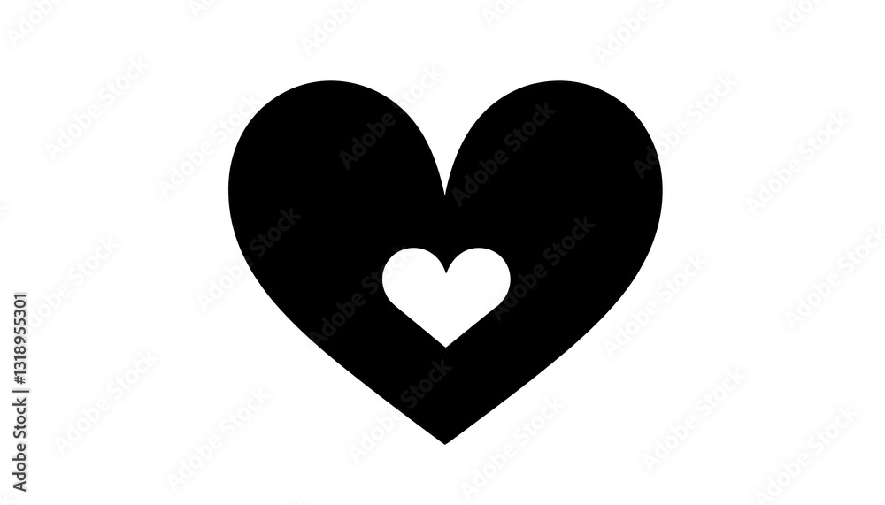 Black and white heart icon with smaller heart inside. Black and white heart icon with smaller heart inside.