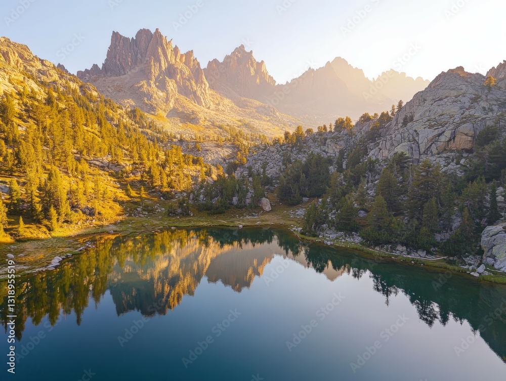 Fototapeta premium Serene lake reflection near mountains