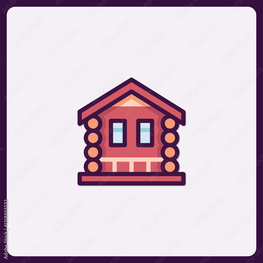 Charming Log Cabin Icon with Simple Design and Warm Color Palette Charming Log Cabin Icon with Simple Design and Warm Color Palette