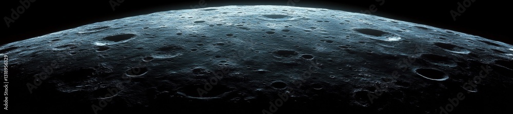 Obraz premium A breathtaking view of the Moon's surface with craters illuminated by distant starlight. Generative AI