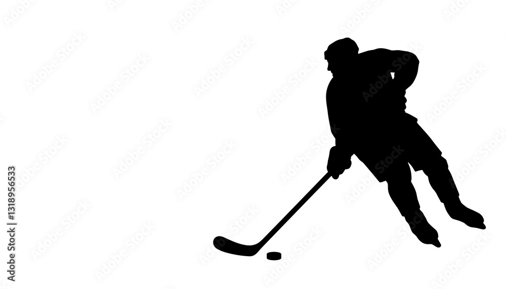 Fototapeta premium Hockey player skating with puck against white background