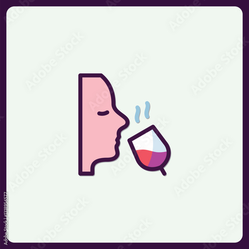 Elegant line art illustration: Aroma of wine and human profile visage