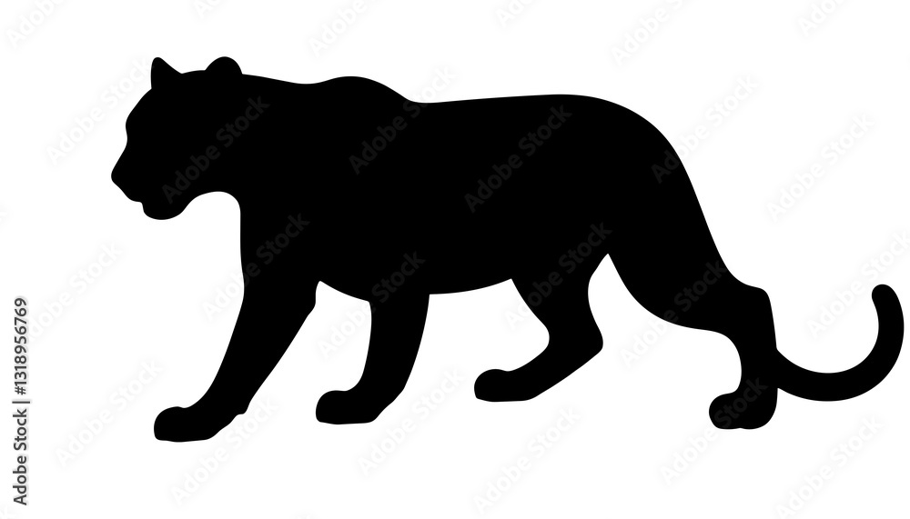 Black silhouette of a walking panther in side view. Black silhouette of a walking panther in side view.
