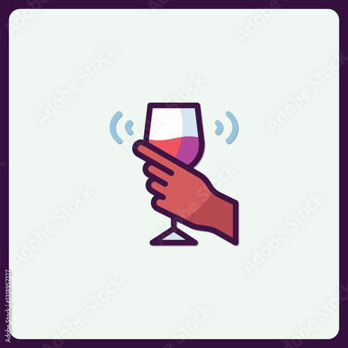 Illustration of celebratory cheers with hand holding up wine glass icon