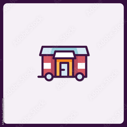 Charming red train car icon with minimalist design and pastel tones