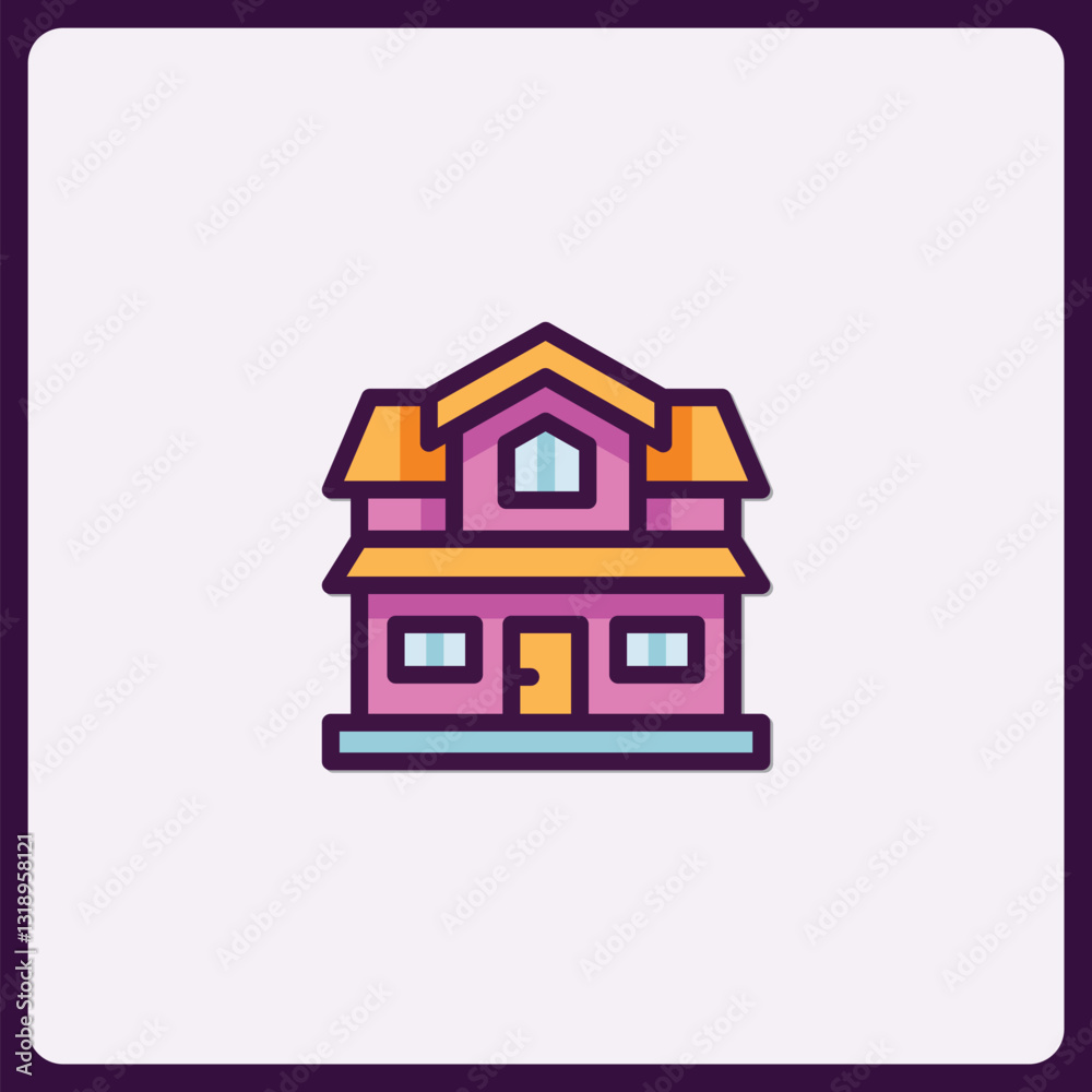 Whimsical house illustration with bold outlines and pastel palette Whimsical house illustration with bold outlines and pastel palette