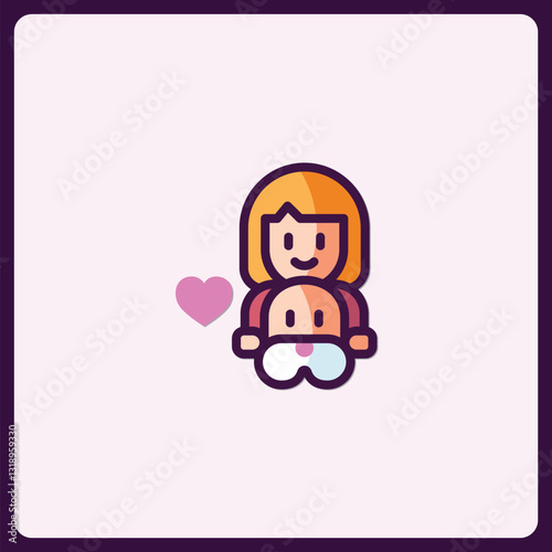 Adorable cartoon icon illustrating maternal bond and affection with child