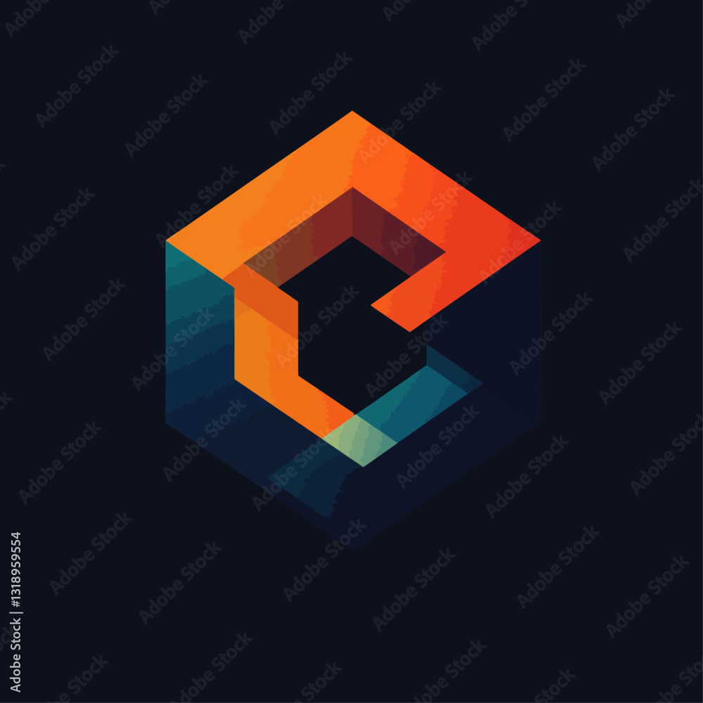Abstract Orange and Blue Geometric Shape on Dark Background with Shadow Abstract Orange and Blue Geometric Shape on Dark Background with Shadow