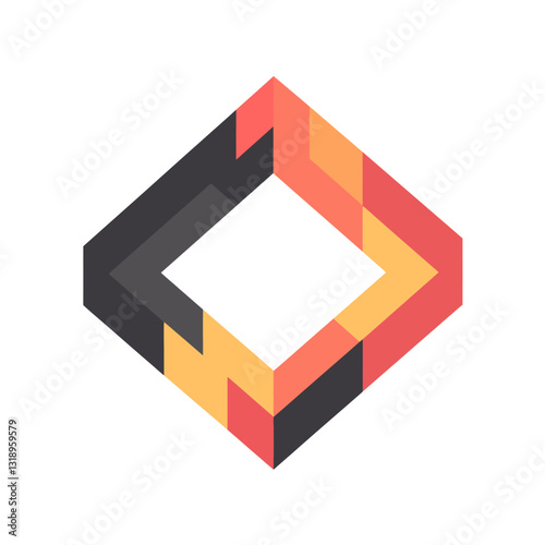 Geometric diamond shape with colorful facets on white abstract design