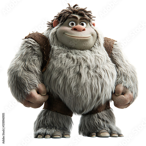 A Fluffy 3D Cartoon Ogre with a Fuzzy Muscular Build Isolated on Transparent Background photo