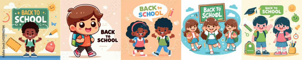 Vector kid is cheerful and back to school with flat design style Vector kid is cheerful and back to school with flat design style
